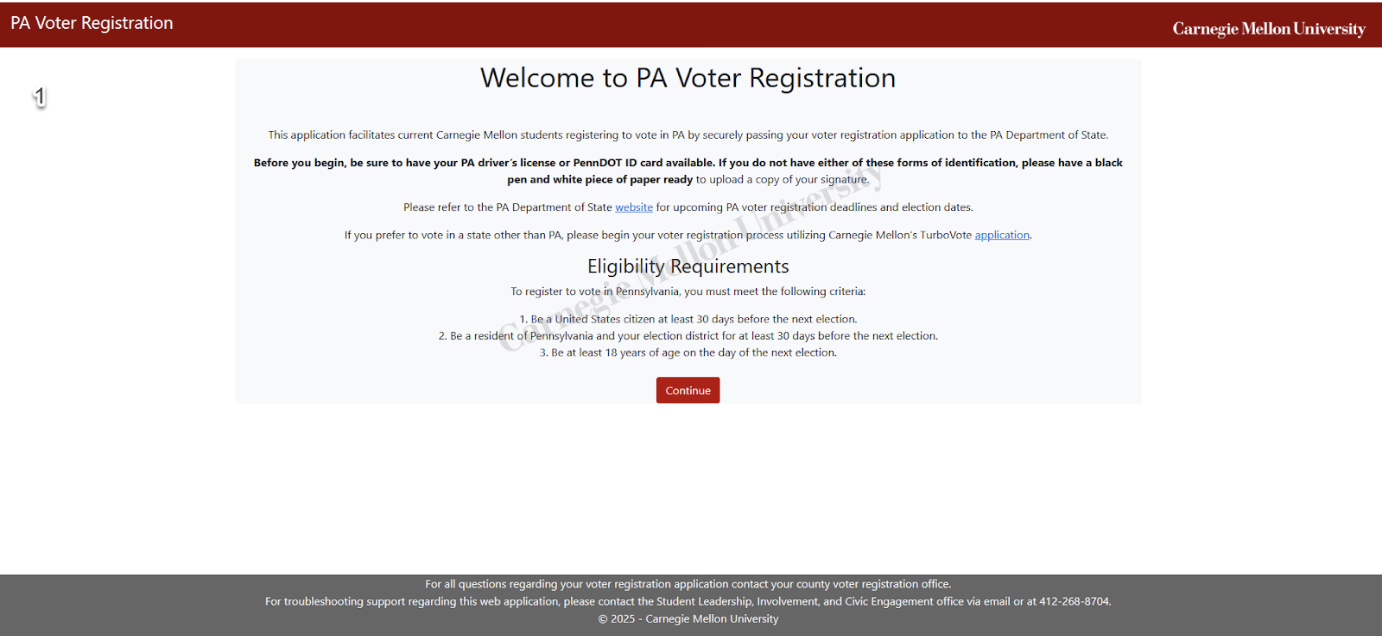 Entry page with eligibility criteria.